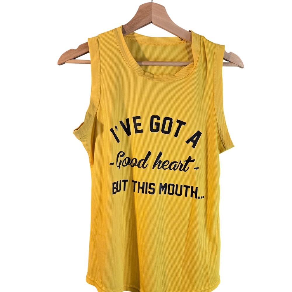 Yellow Graphic Muscle Tank Top - Women's Casual Sleeveless Tee